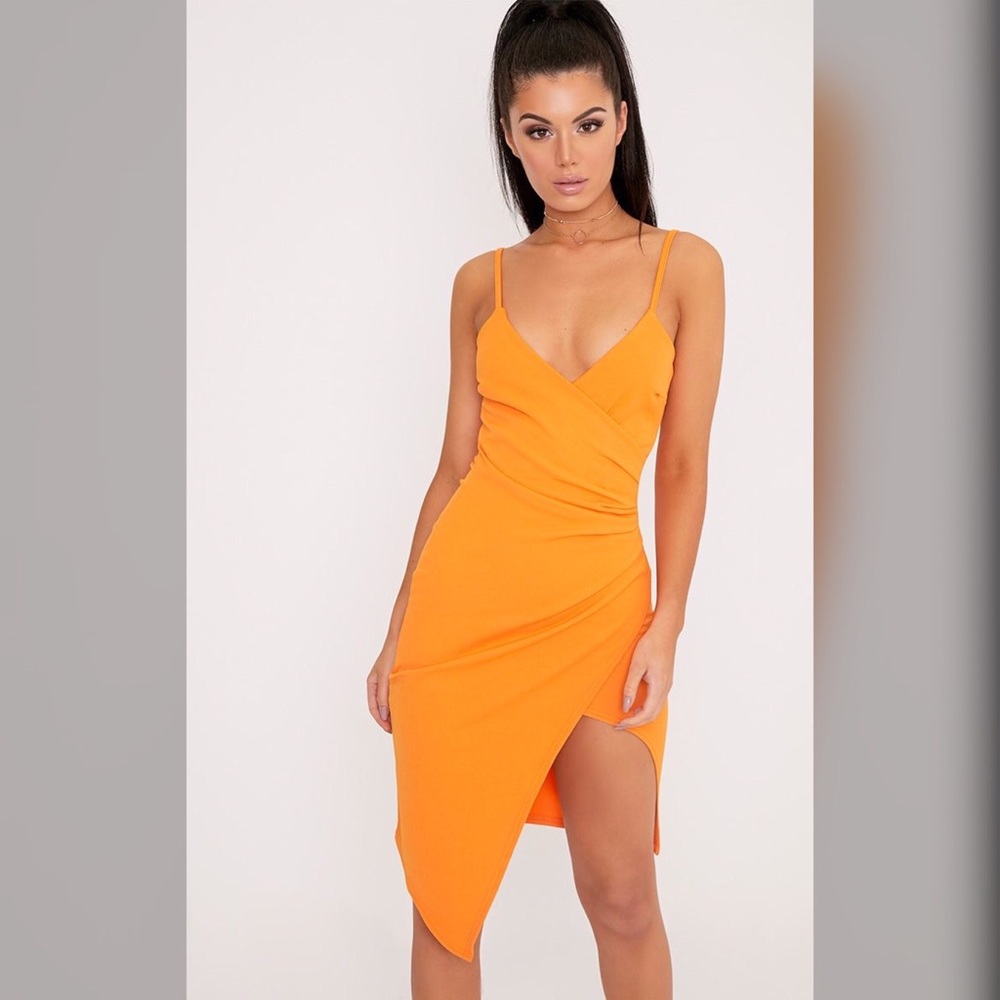 Orange crepe body con crepe dress midi length